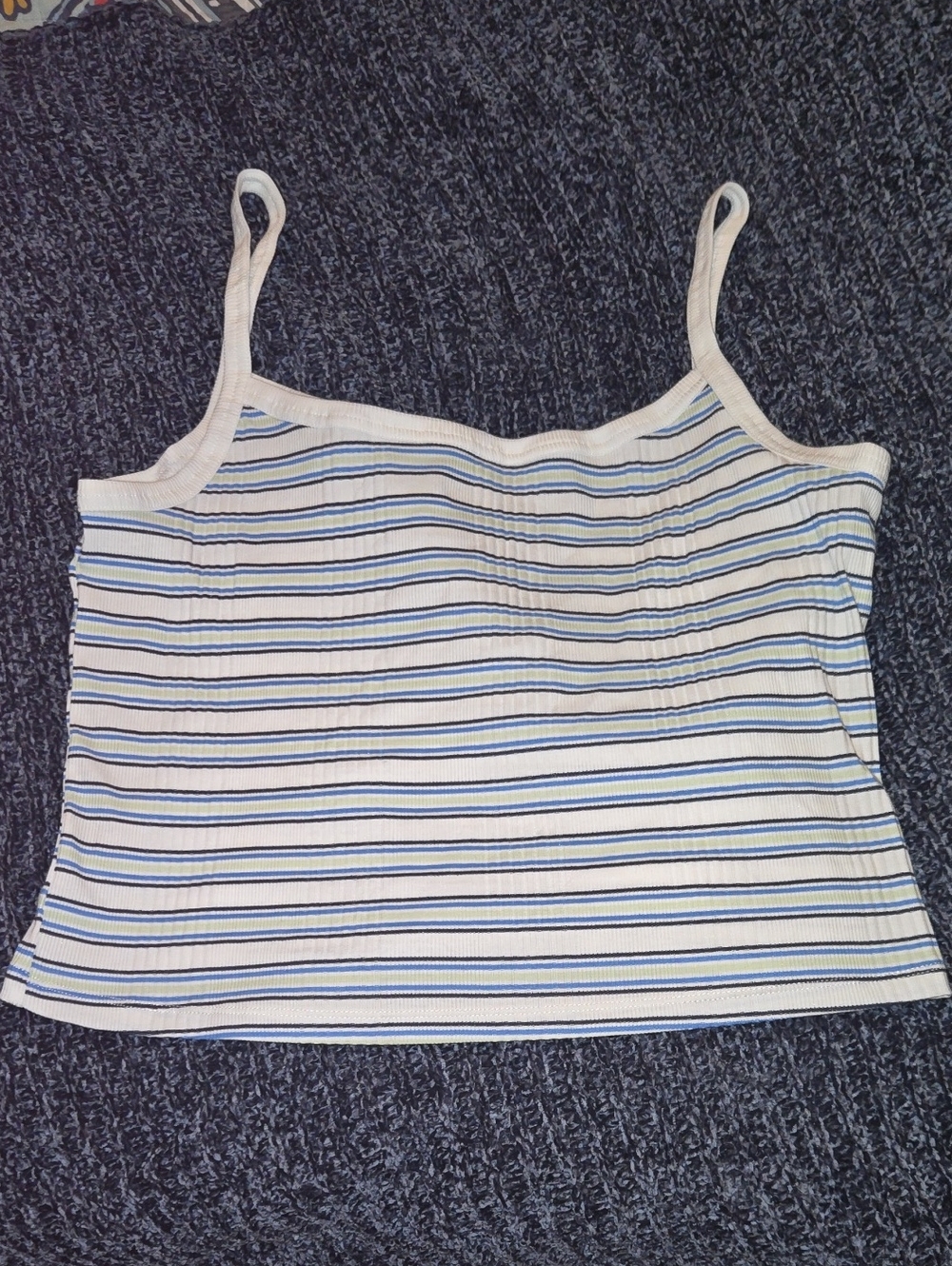 PINK Victoria's Secret White Ribbed Camisole with Blue Stripes